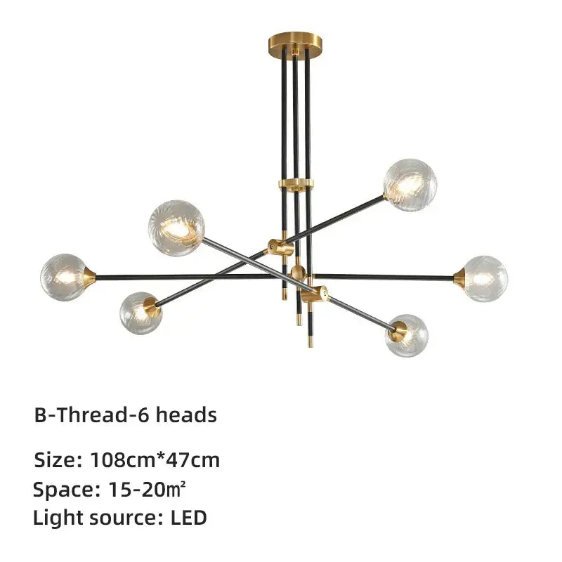 Modern brass & black geometric glass ball chandelier dining room light