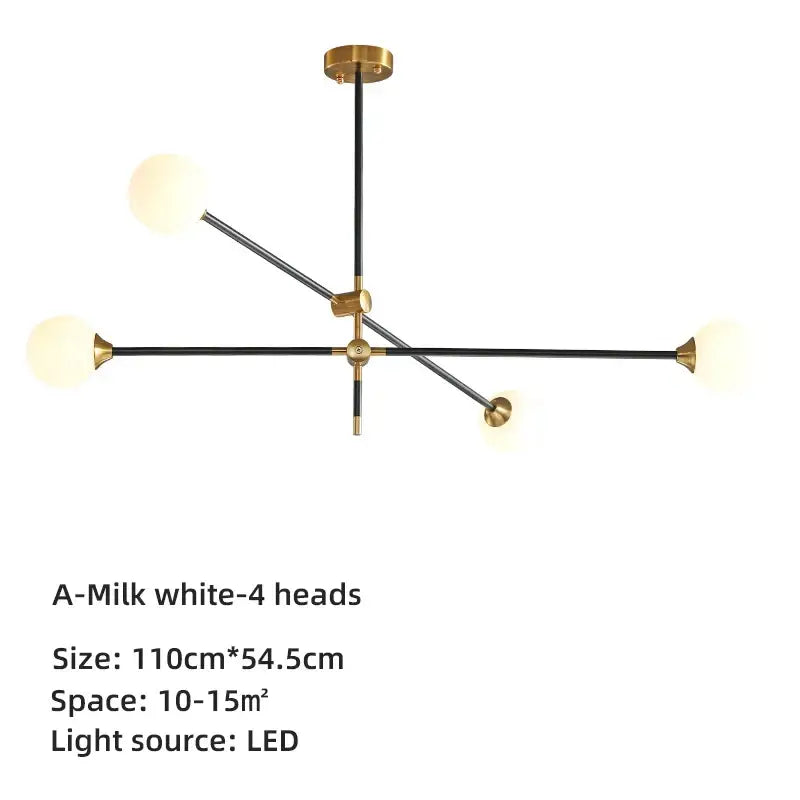 Modern brass & black geometric glass ball chandelier dining room light