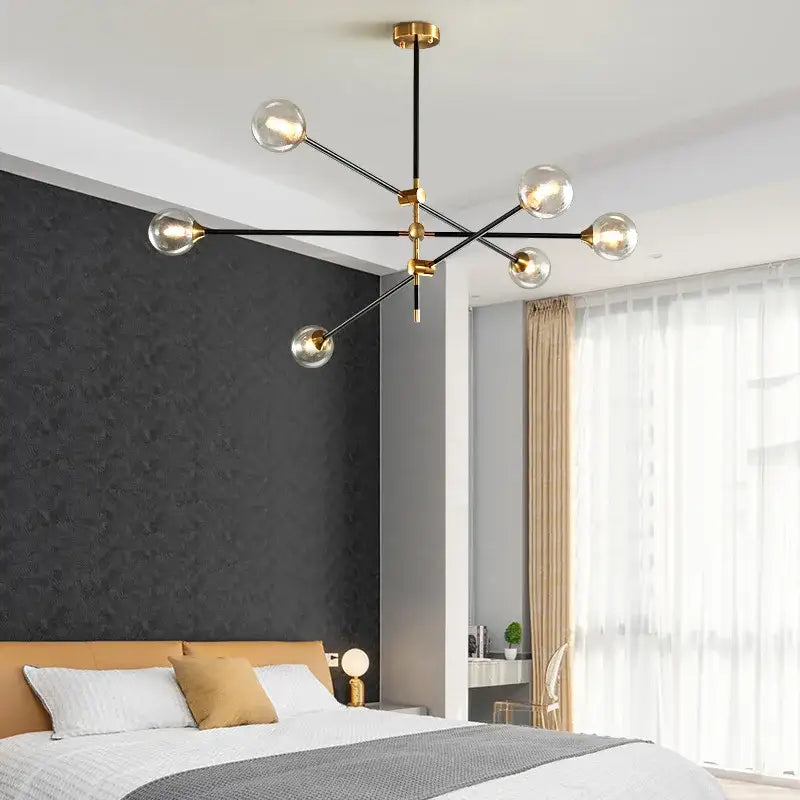 Modern brass & black geometric glass ball chandelier dining room light