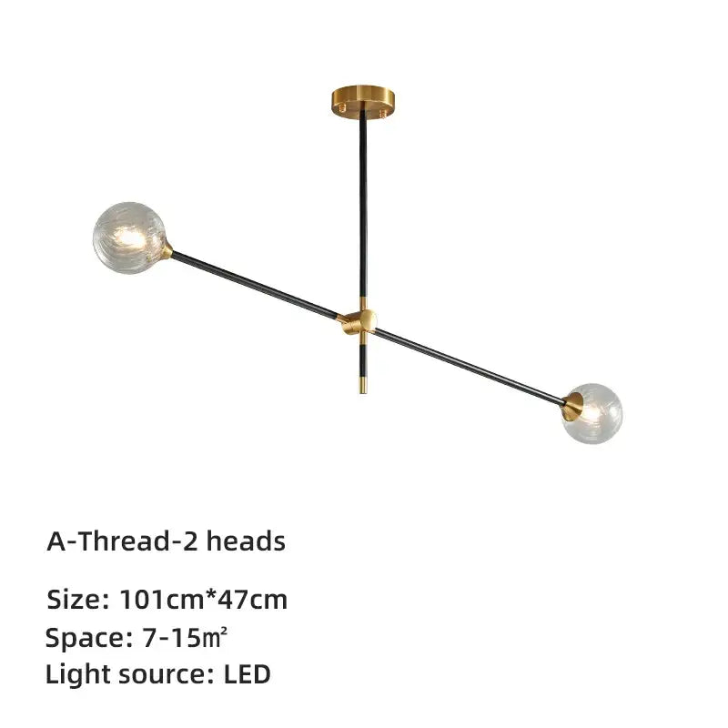 Modern brass & black geometric glass ball chandelier dining room light