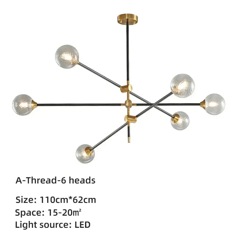 Modern brass & black geometric glass ball chandelier dining room light