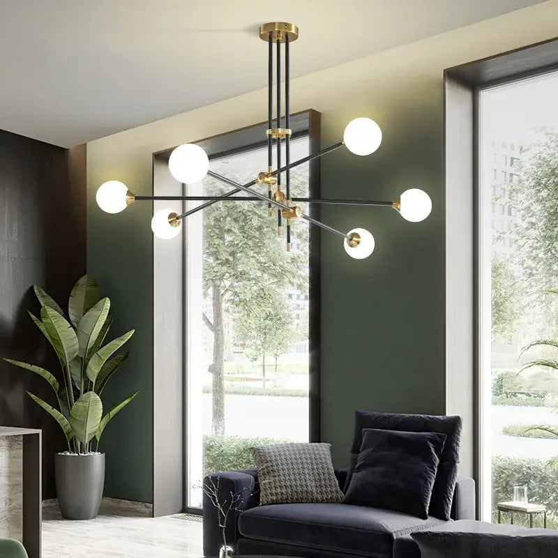 Modern brass & black geometric glass ball chandelier dining room light