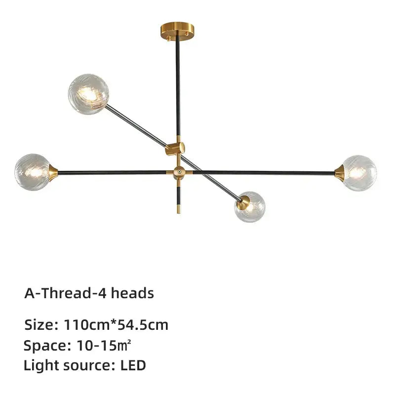 Modern brass & black geometric glass ball chandelier dining room light