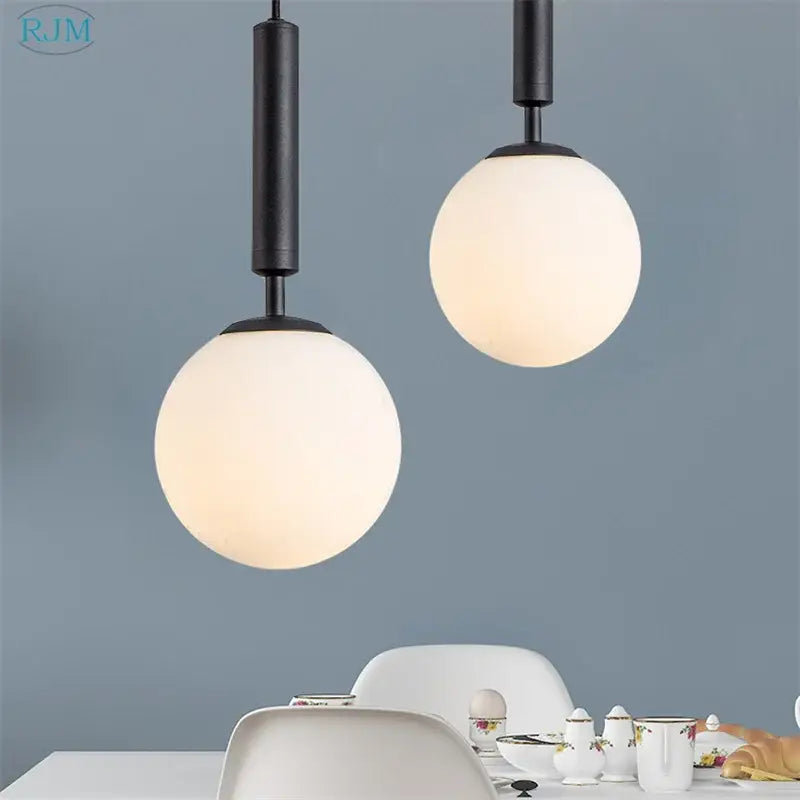 Modern brass & black glass ball led pendant light dining room