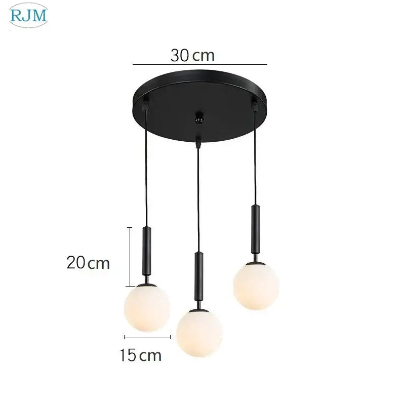 Modern brass & black glass ball led pendant light dining room