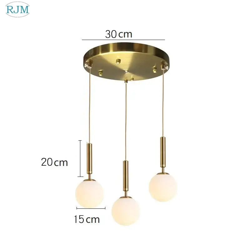 Modern brass & black glass ball led pendant light dining room