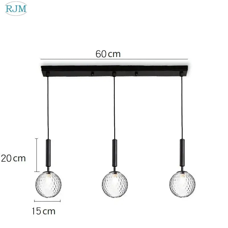 Modern brass & black glass ball led pendant light dining room