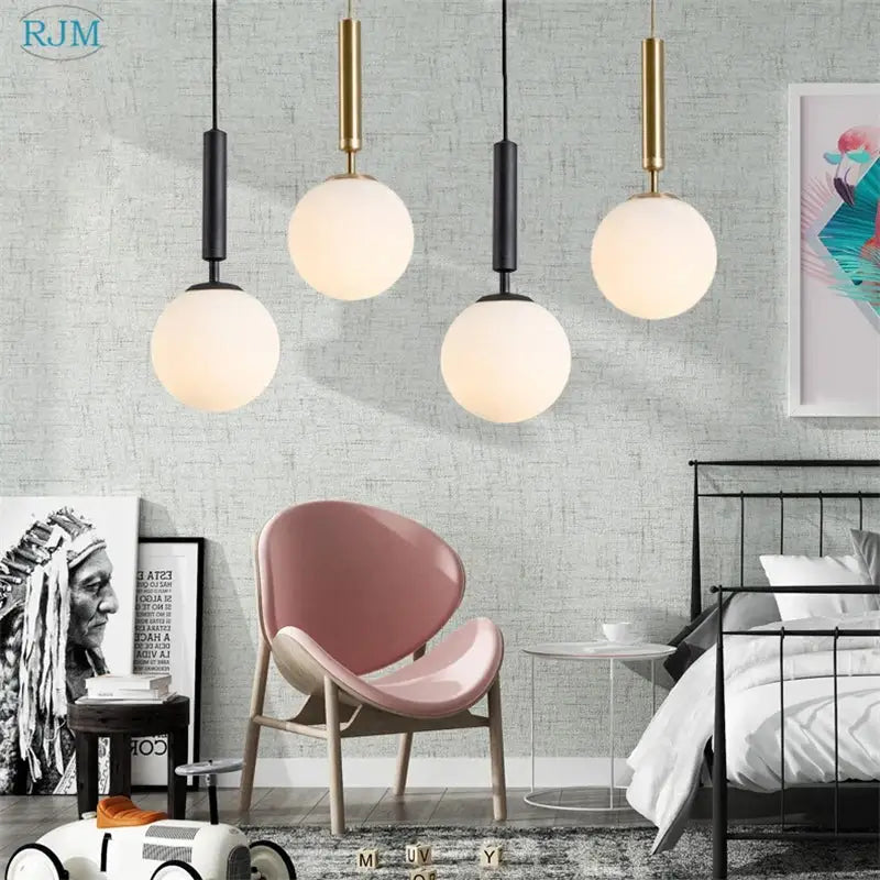Modern brass & black glass ball led pendant light dining room