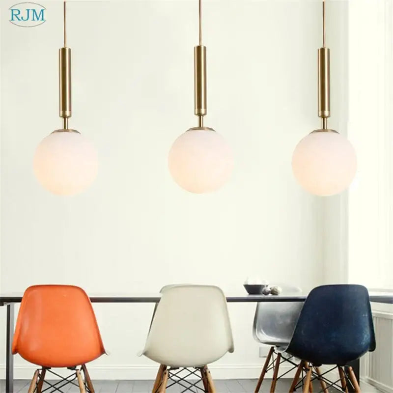 Modern brass & black glass ball led pendant light dining room