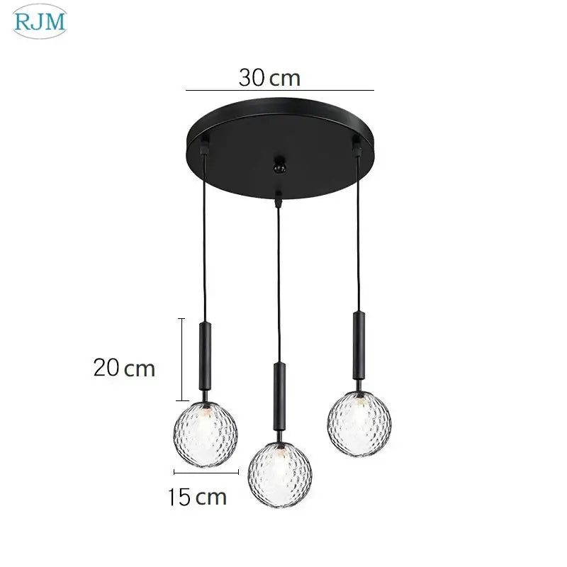 Modern brass & black glass ball led pendant light dining room