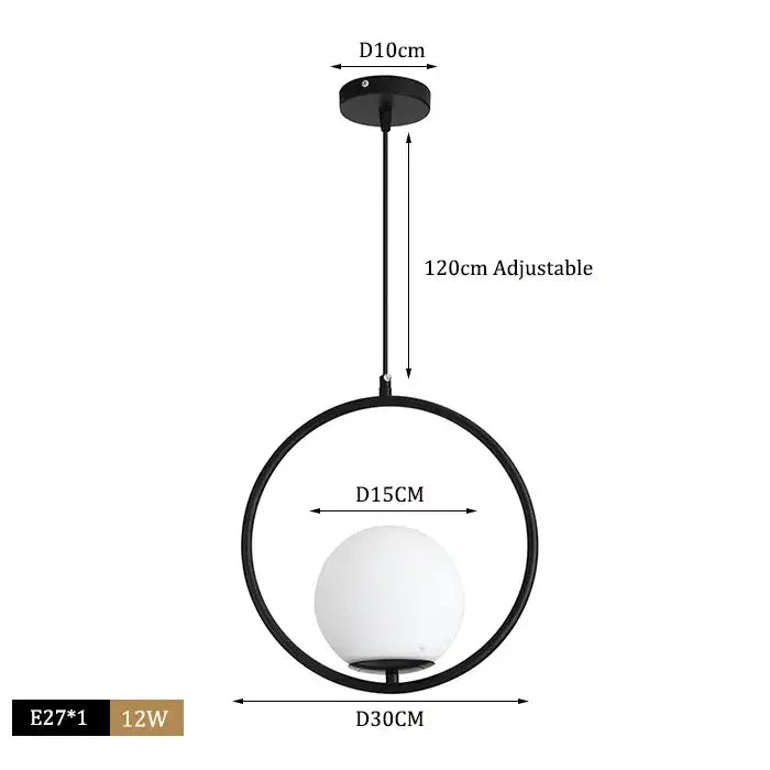 Modern brass & black glass ball pendant light dining room