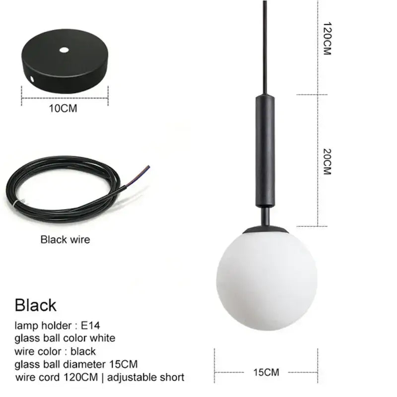 Modern brass & black glass ball pendant light dining room