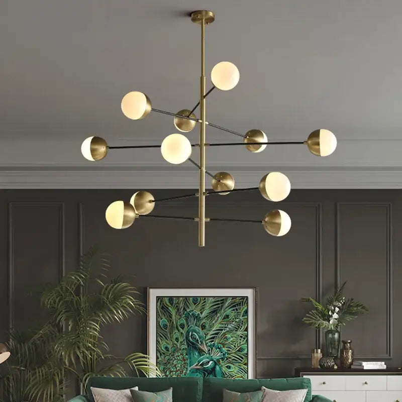 Modern brass & black glass bubble chandelier dining room lighting