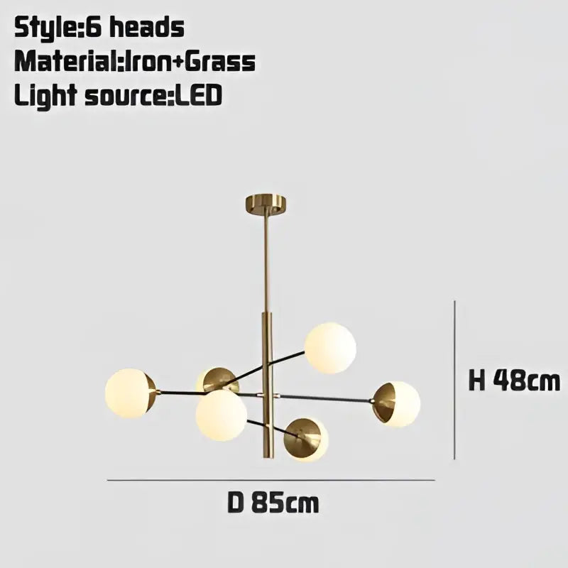 Modern brass & black glass bubble chandelier dining room lighting