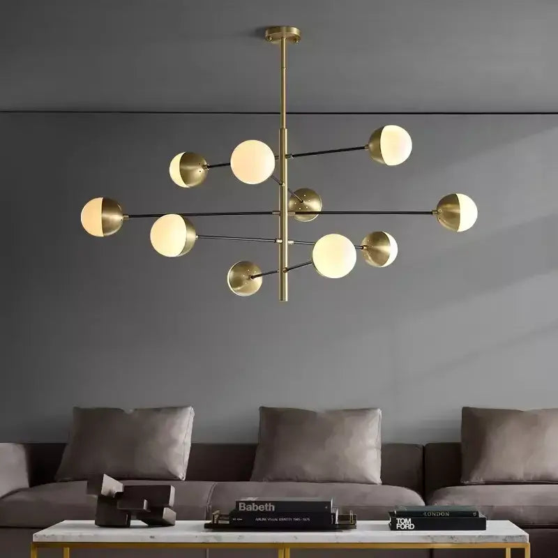 Modern brass & black glass bubble chandelier dining room lighting