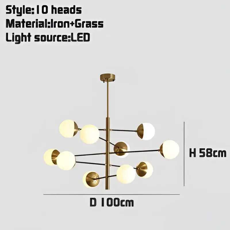 Modern brass & black glass bubble chandelier dining room lighting