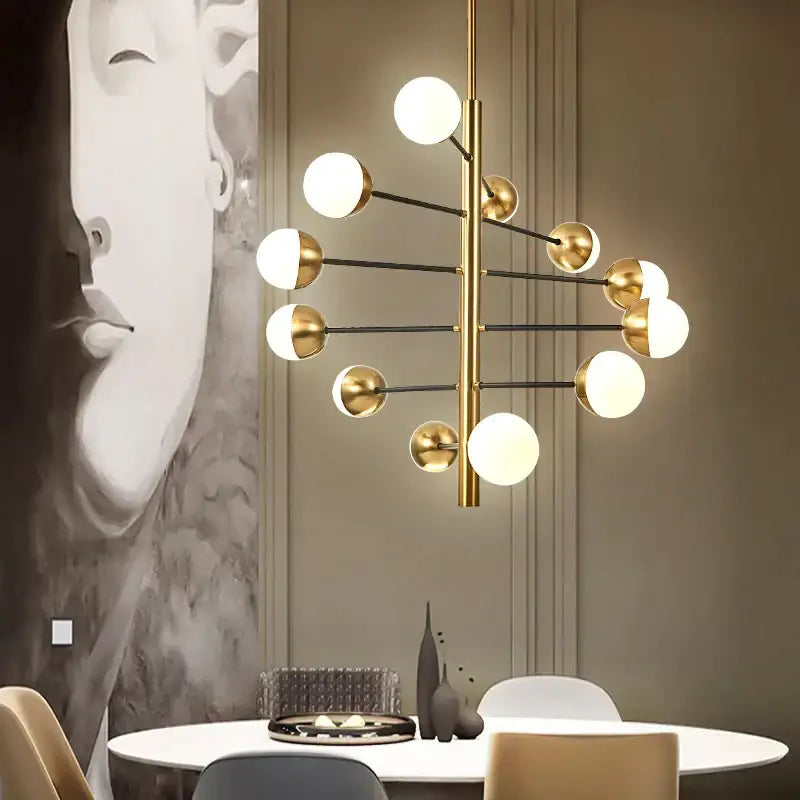Modern brass & black glass bubble chandelier dining room lighting