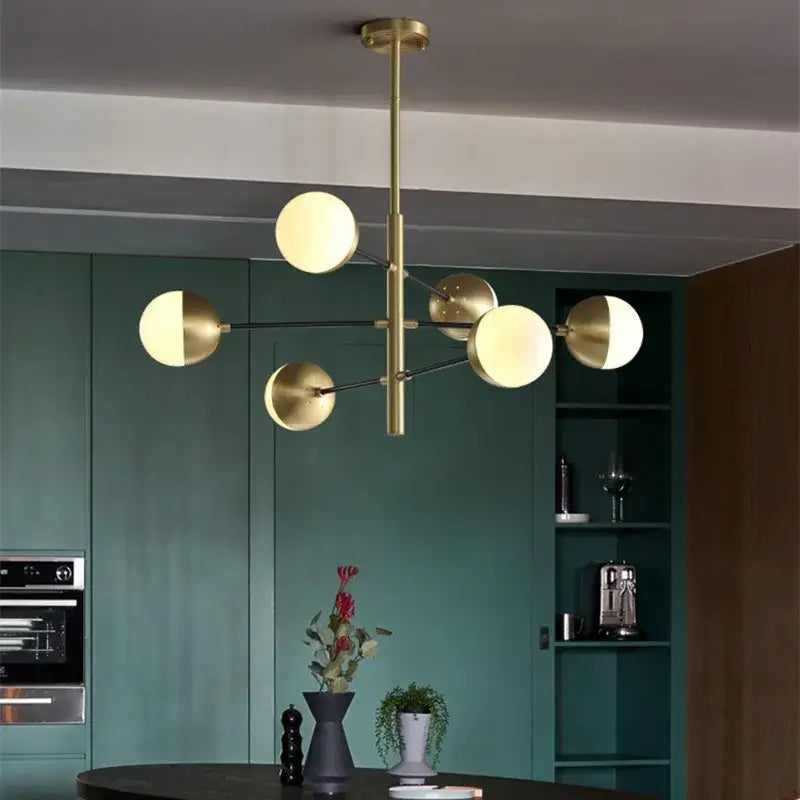Modern brass & black glass bubble chandelier dining room lighting
