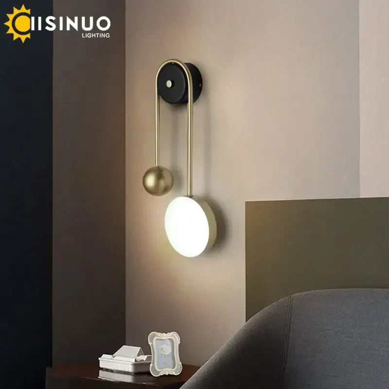 Modern brass & black led wall sconce living room spherical light