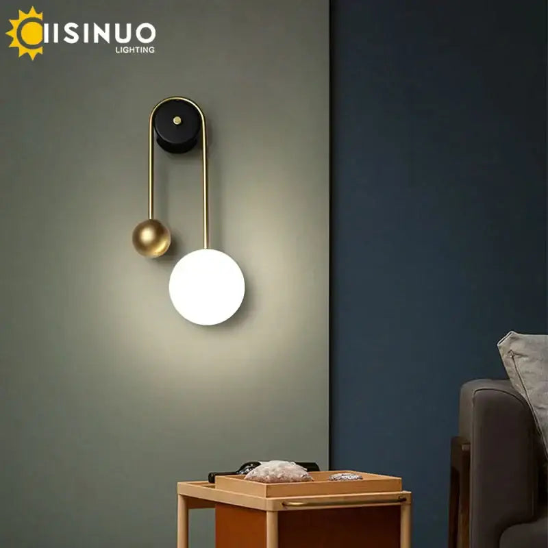 Modern brass & black led wall sconce living room spherical light