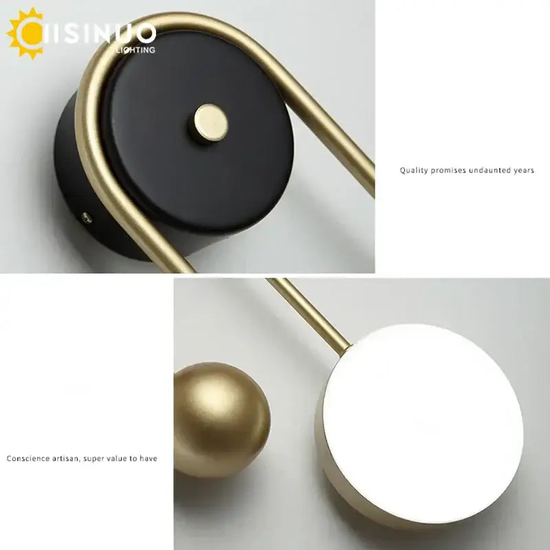 Modern brass & black led wall sconce living room spherical light