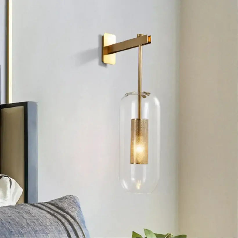 Modern brass & black sconce lights – bedroom glass wall sconce
