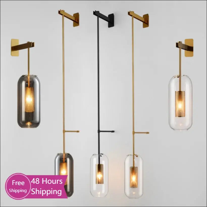 Modern brass & black sconce lights – bedroom glass wall sconce