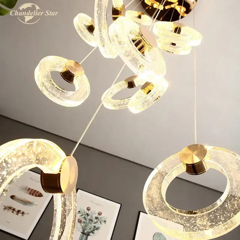 Modern brass bubble crystal led chandelier bedroom pendant light