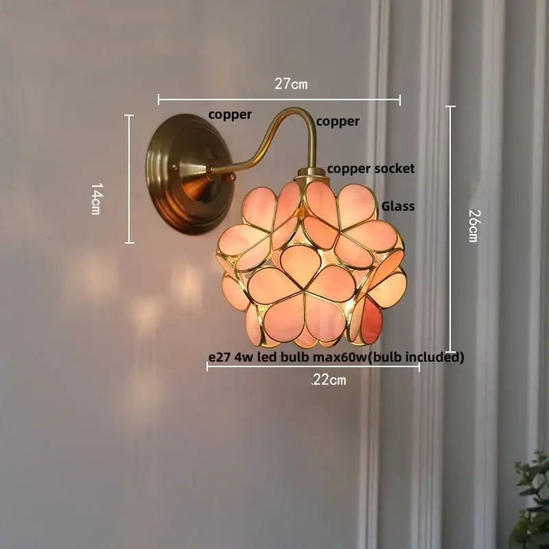 Modern brass butterfly wall sconce bedroom pink & blue glass light