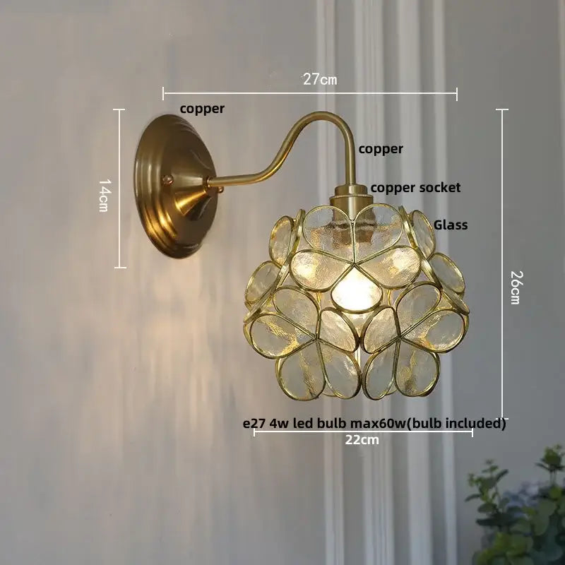 Modern brass butterfly wall sconce bedroom pink & blue glass light