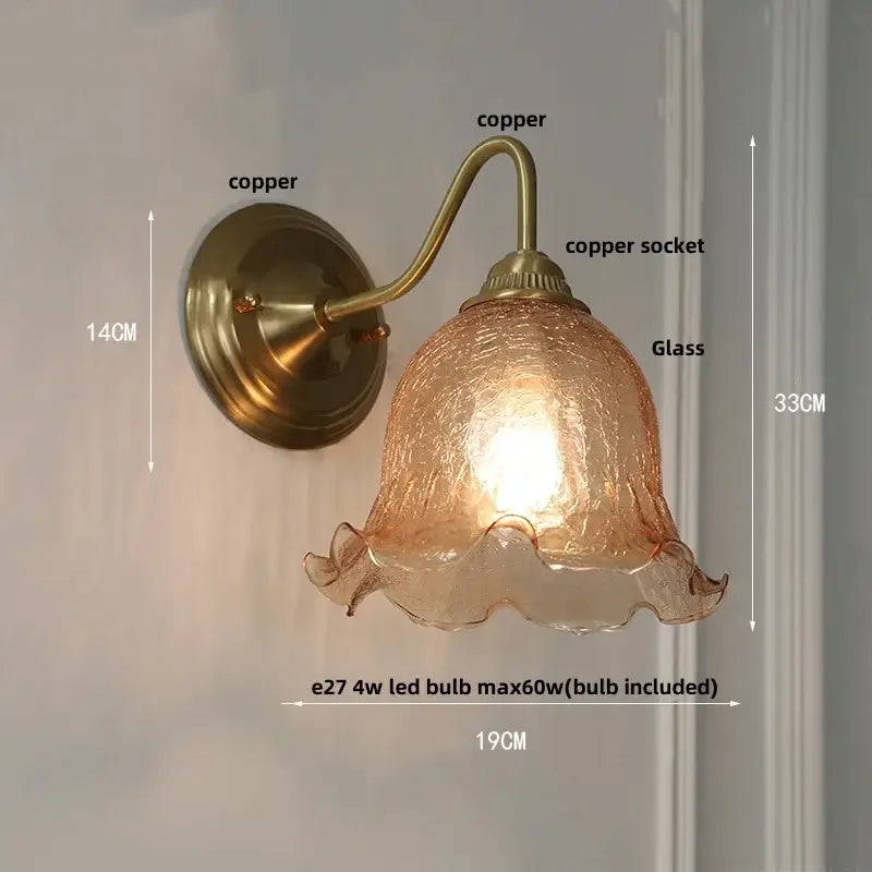 Modern brass butterfly wall sconce bedroom pink & blue glass light
