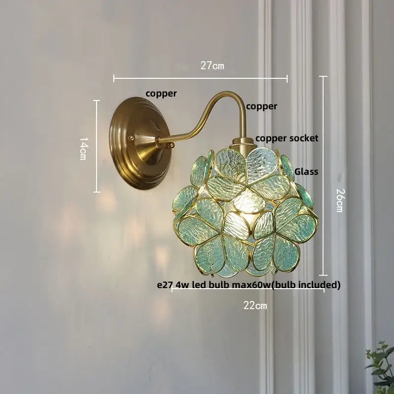 Modern brass butterfly wall sconce bedroom pink & blue glass light