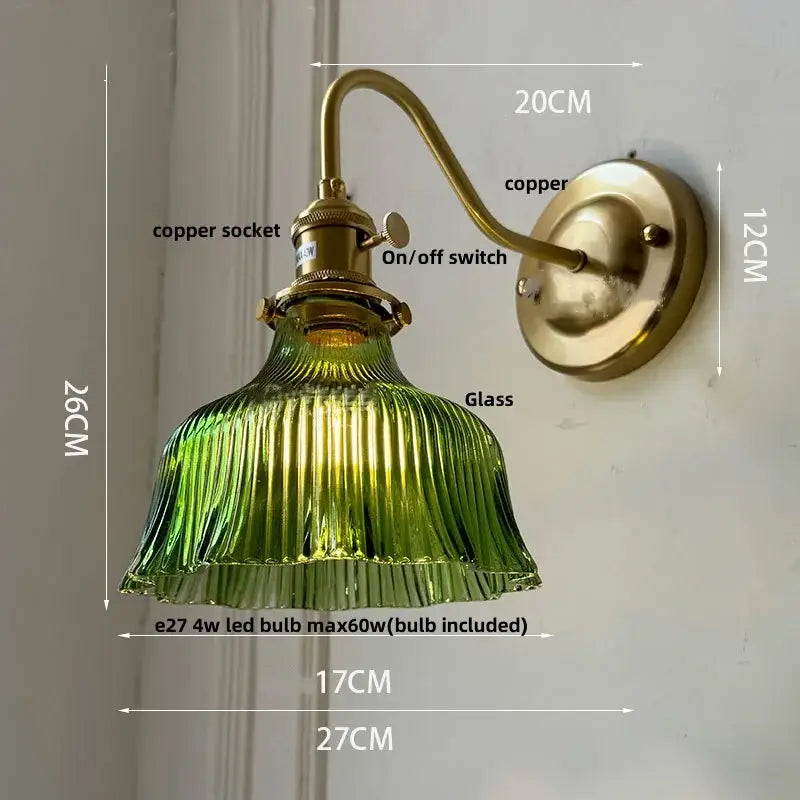 Modern brass butterfly wall sconce bedroom pink & blue glass light