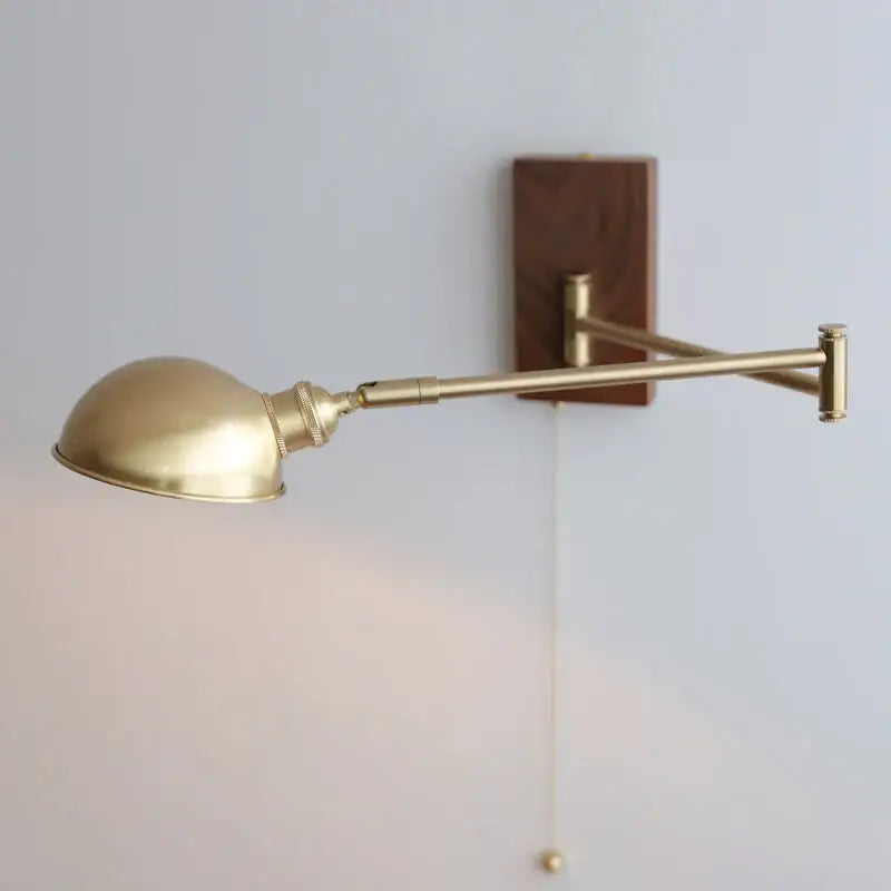 Modern brass canopy led wall light bedroom pull chain switch