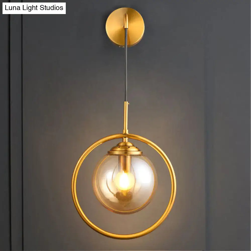 Modern brass circular wall mounted lamp bedroom glass globe shade