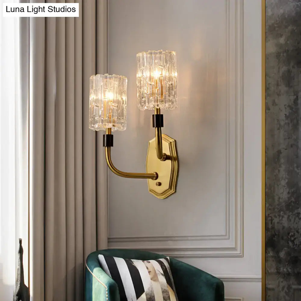 Modern brass clear glass sconce living room crystal wall light