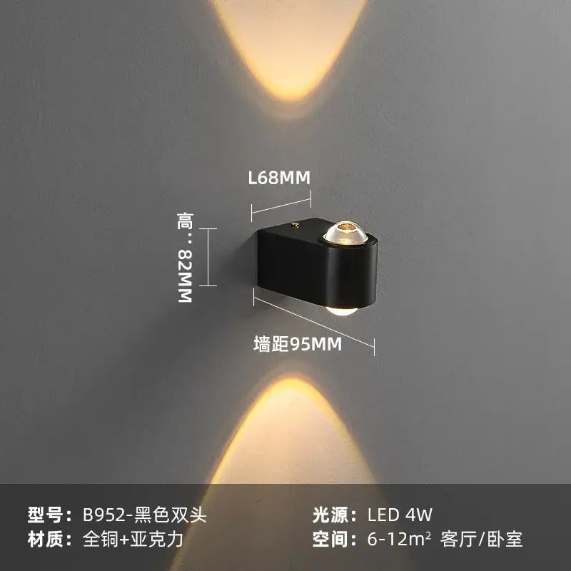 Modern brass copper led wall lamp bedroom reading light