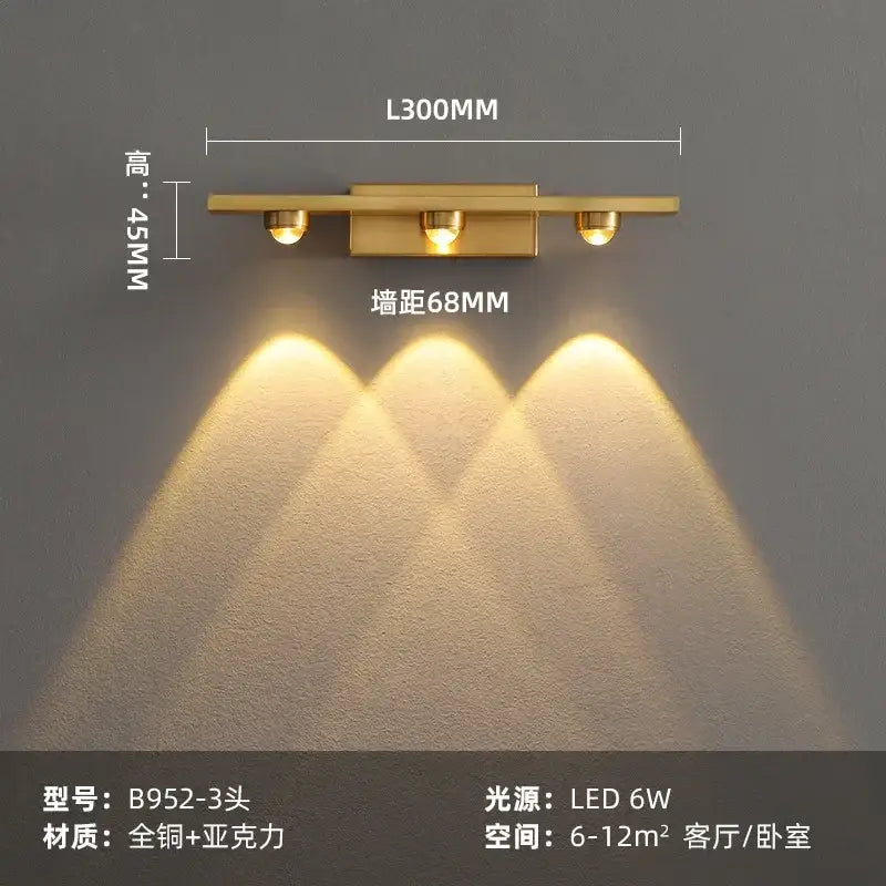 Modern brass copper led wall lamp bedroom reading light