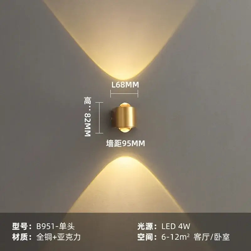 Modern brass copper led wall lamp bedroom reading light