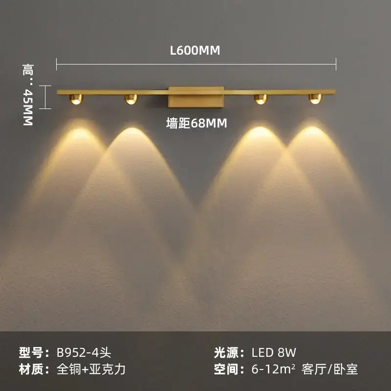 Modern brass copper led wall lamp bedroom reading light
