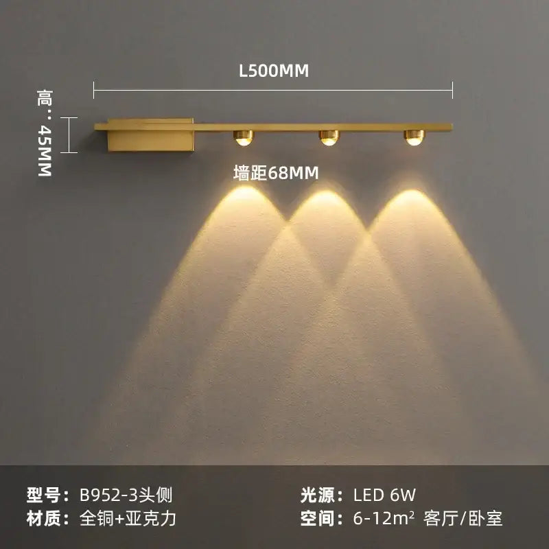 Modern brass copper led wall lamp bedroom reading light