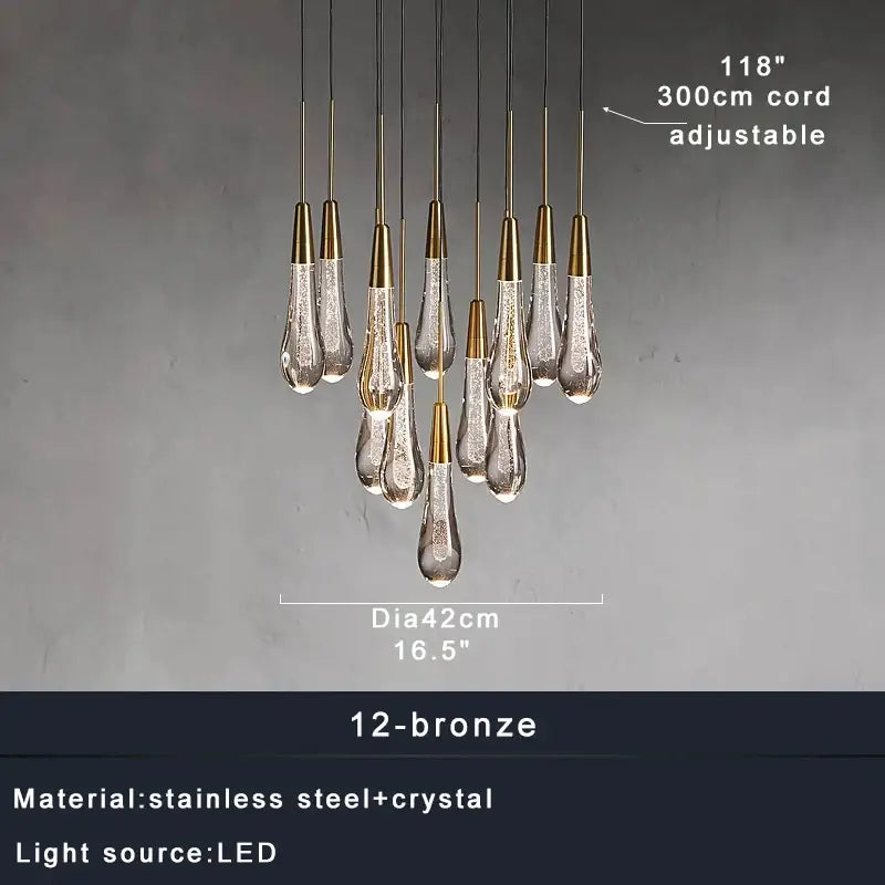 Modern brass crystal ceiling pendant light – dining room teardrop