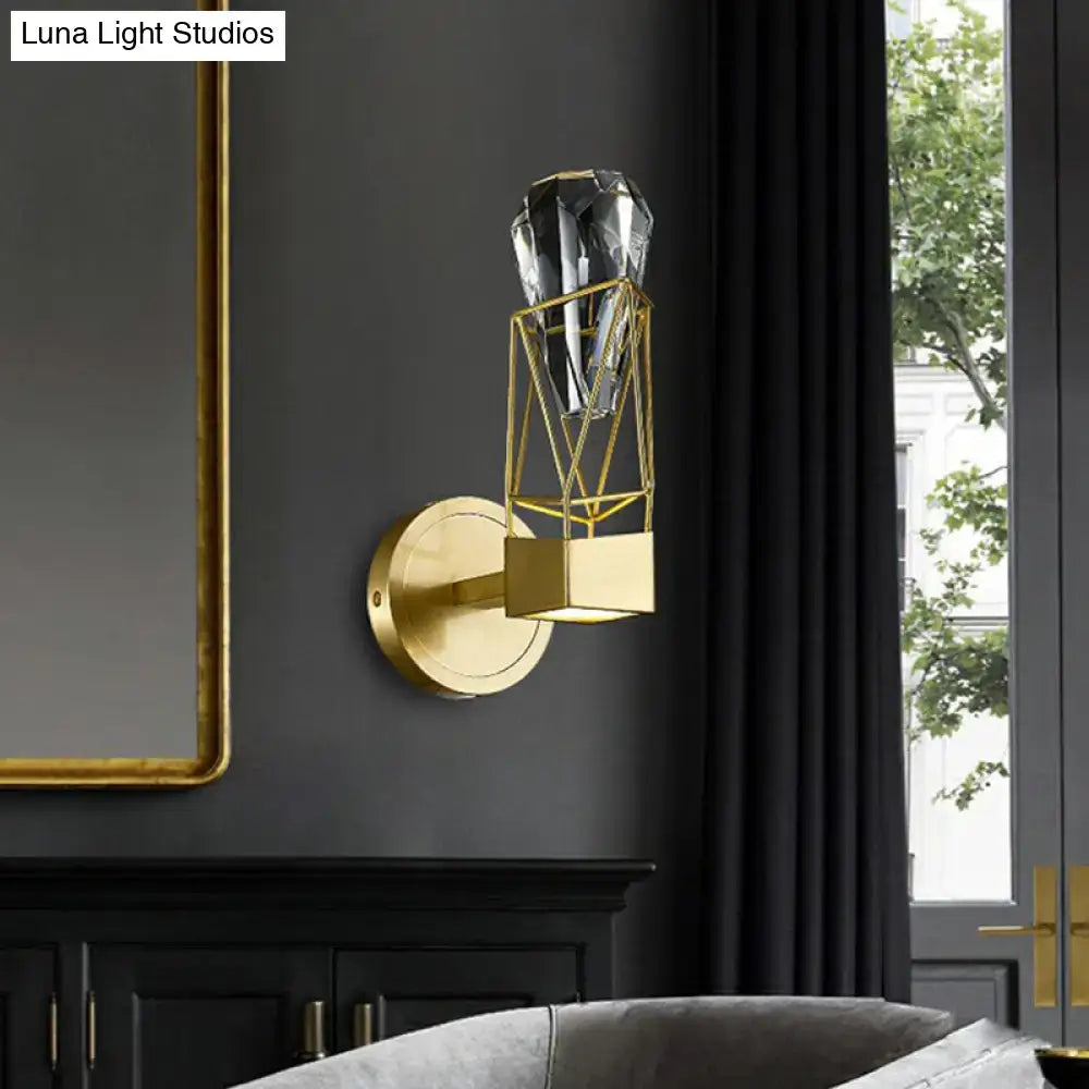 Modern brass crystal rock wall sconce bedroom fixture