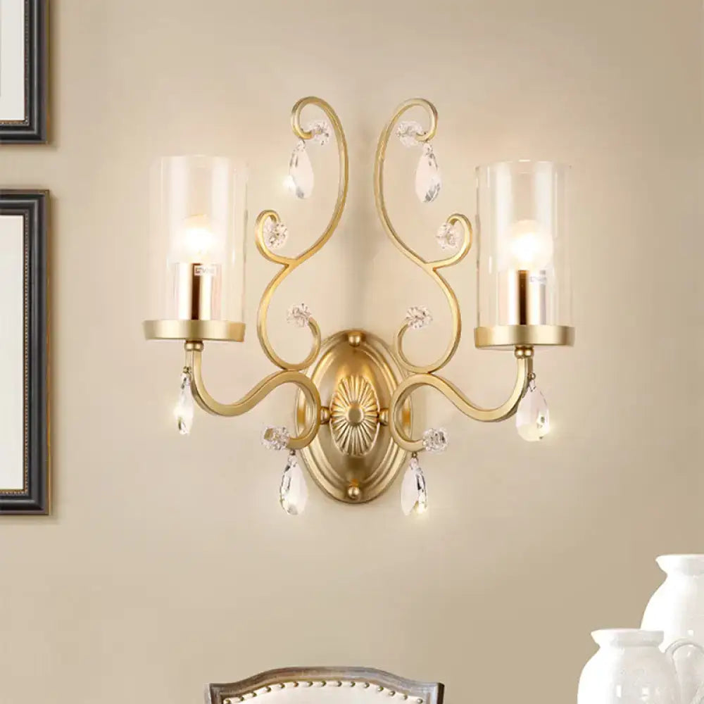 Modern brass crystal wall mounted light bedroom glass sconce