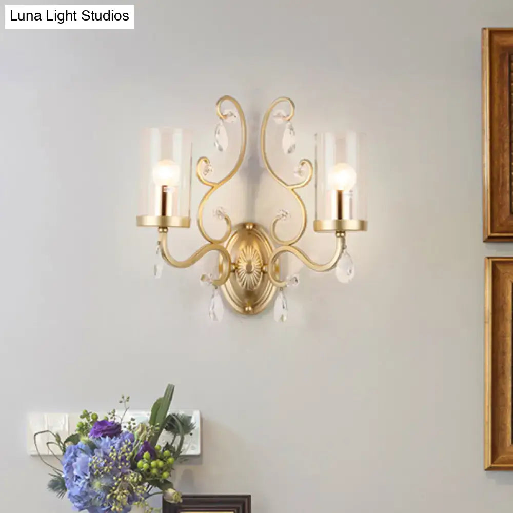 Modern brass crystal wall mounted light bedroom glass sconce