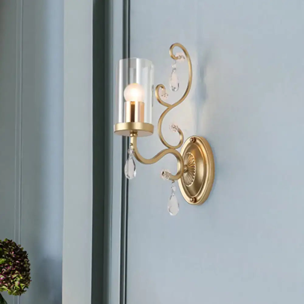 Modern brass crystal wall mounted light bedroom glass sconce