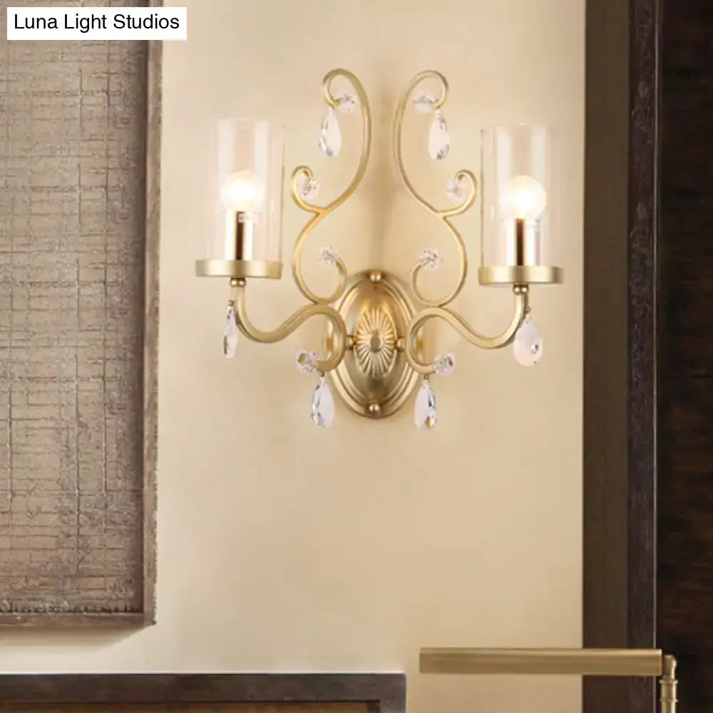 Modern brass crystal wall mounted light bedroom glass sconce