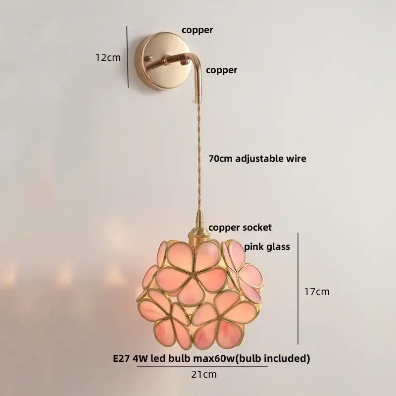 Modern brass cube led wall lights bedroom glass sconce with pull switch
