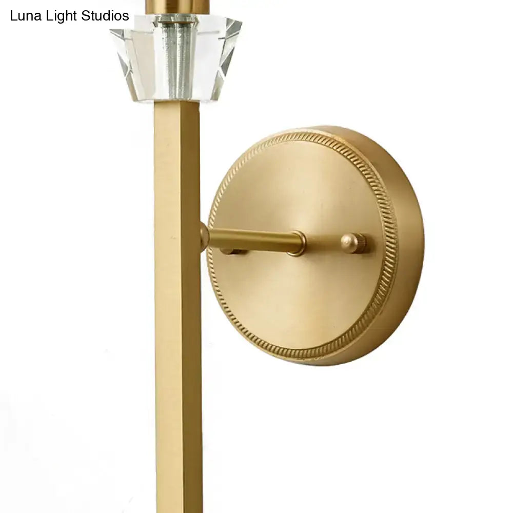 Modern brass cylinder wall sconce with fabric shade – bedroom light