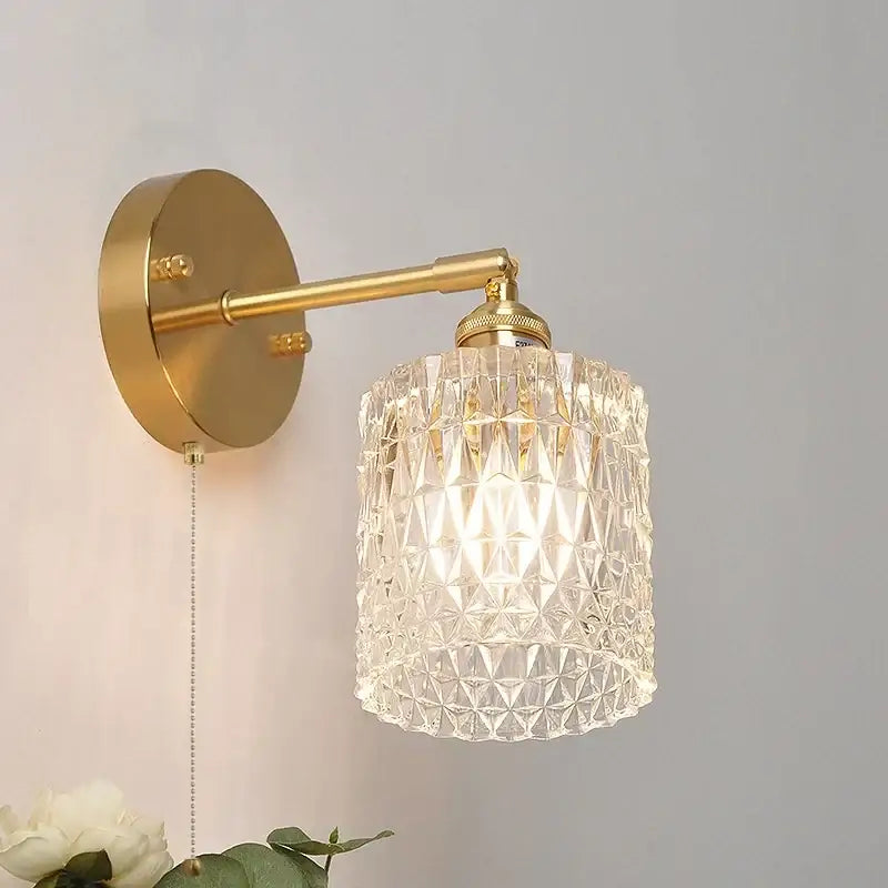 Modern brass e27 led wall sconce with glass shade for bedroom